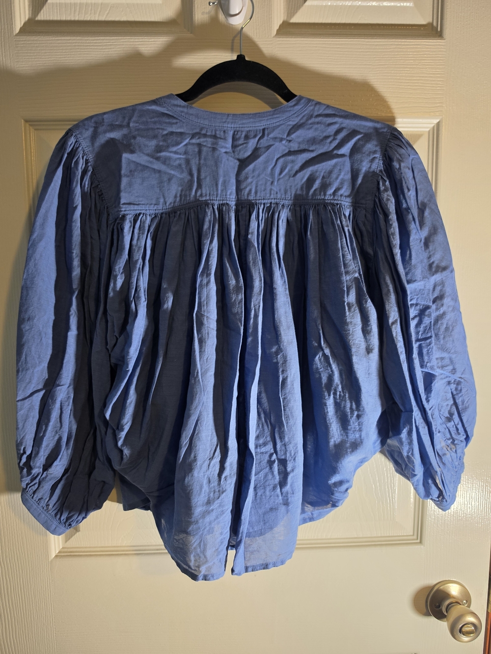 Madewell Shirred Blue Button-Front Blouse - Picture 4 of 7